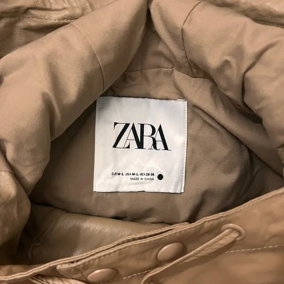 ZARA Limited Edition Faux Leather Jacket Outerwear Size M-L Caramel Tan Khaki - Picture 10 of 14